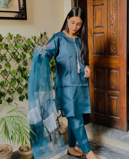 3pcs Stitched emdroidered cotton Suit Set