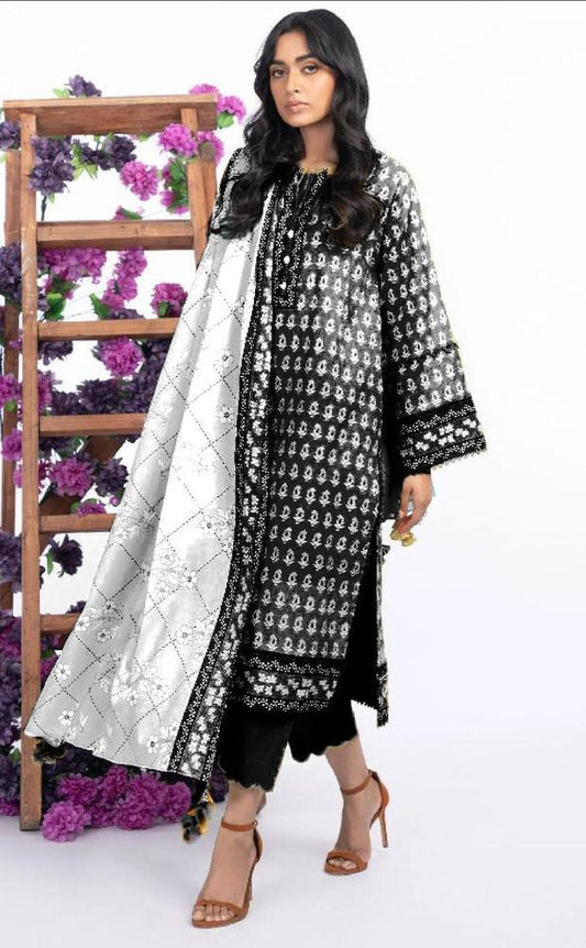 3 Pcs Women's Unstitched Lawn Printed Suit