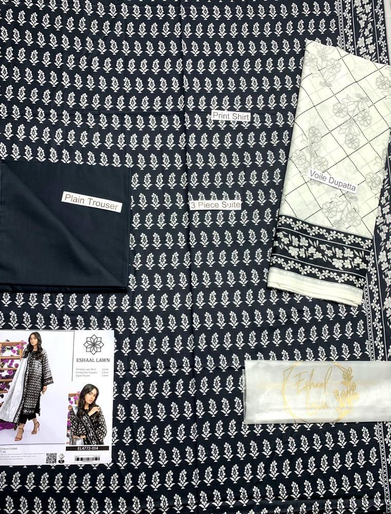 3 Pcs Women's Unstitched Lawn Printed Suit