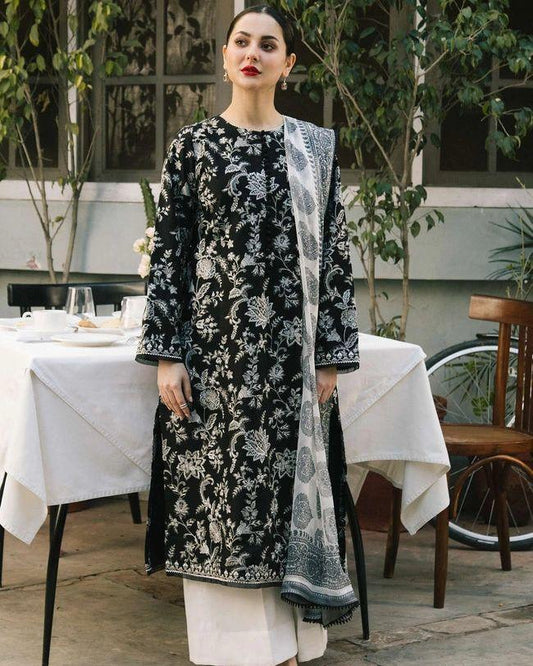 3 Pcs Women's Unstitched Embroidered Suit