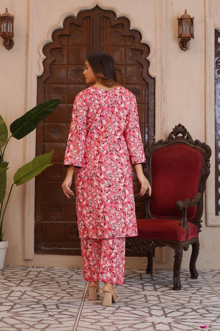 2 Pcs Women's Stitched Cotton Shirt And Trouser Set