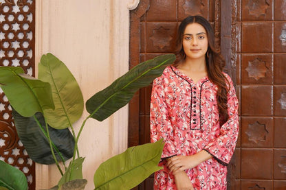 2 Pcs Women's Stitched Cotton Shirt And Trouser Set