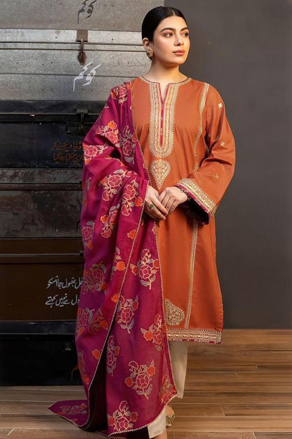 3 Pcs Women's Unstitched Embroidered Suit